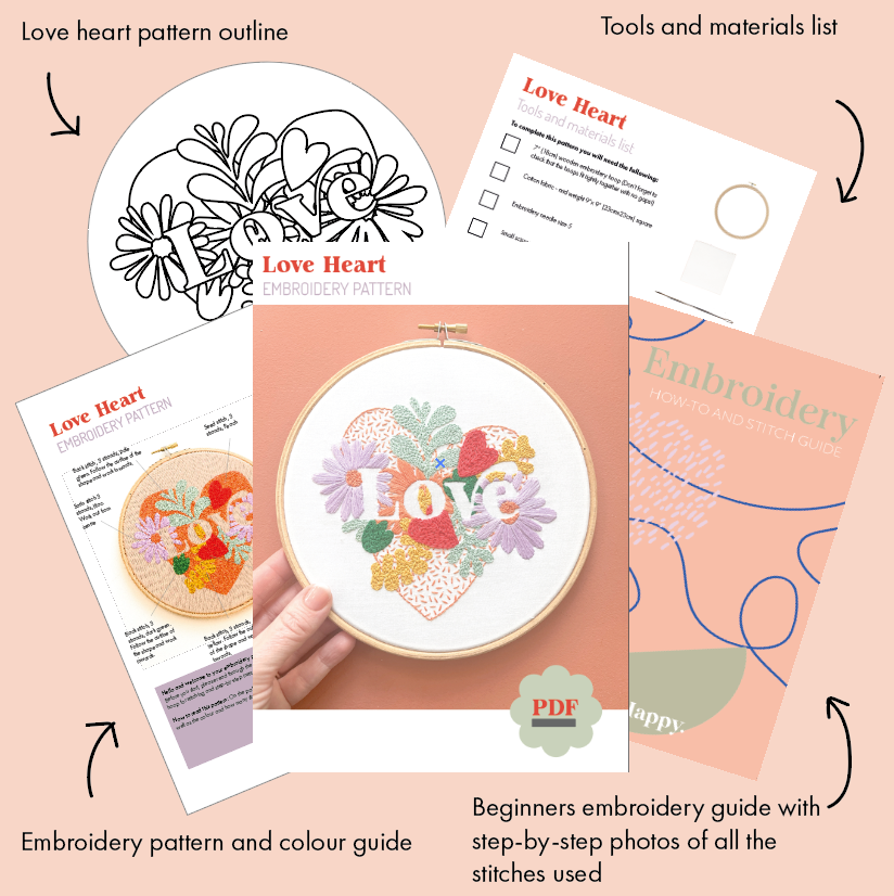 Love Heart Embroidery Pattern Digital Download PDF