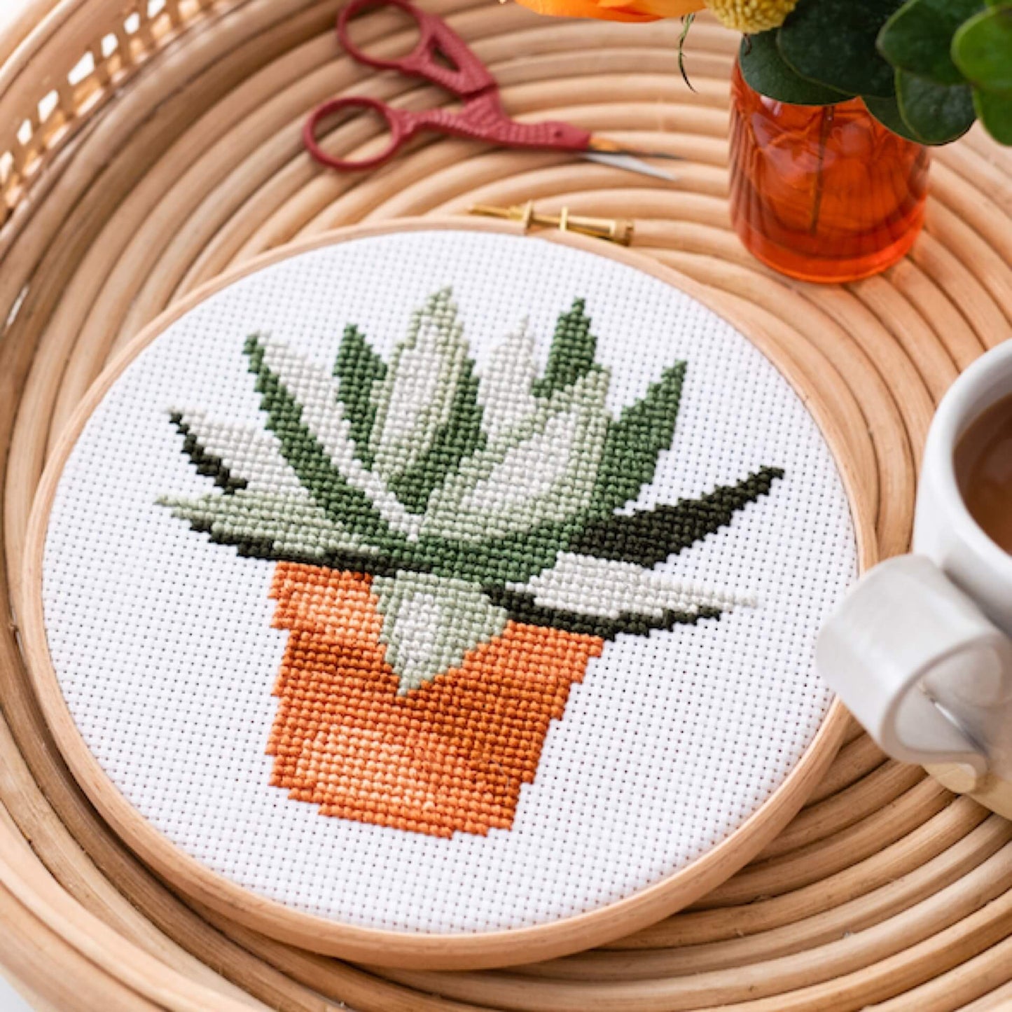 Cross Stitch Craft Kit - Terracotta Succulent Plant Pot